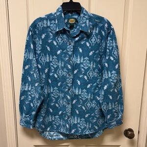Cabelas Women's Long Sleeve Teal White Southwest Flannel Long Sleeve Shirt Sz L